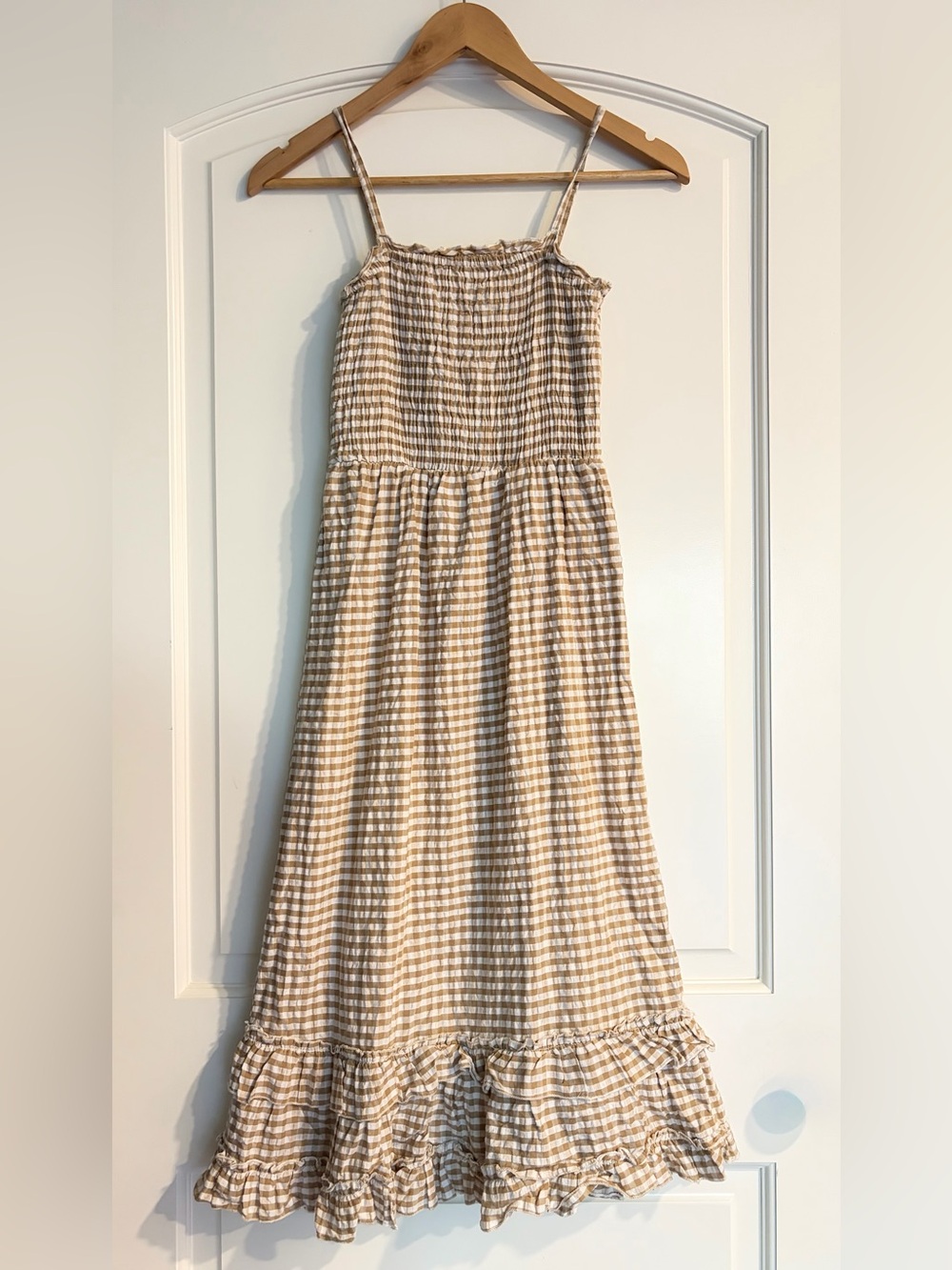 Sim & Sam Gingham Strapless Maxi Dress in Beige & White Checkered Size Xtra S - Picture 2 of 9